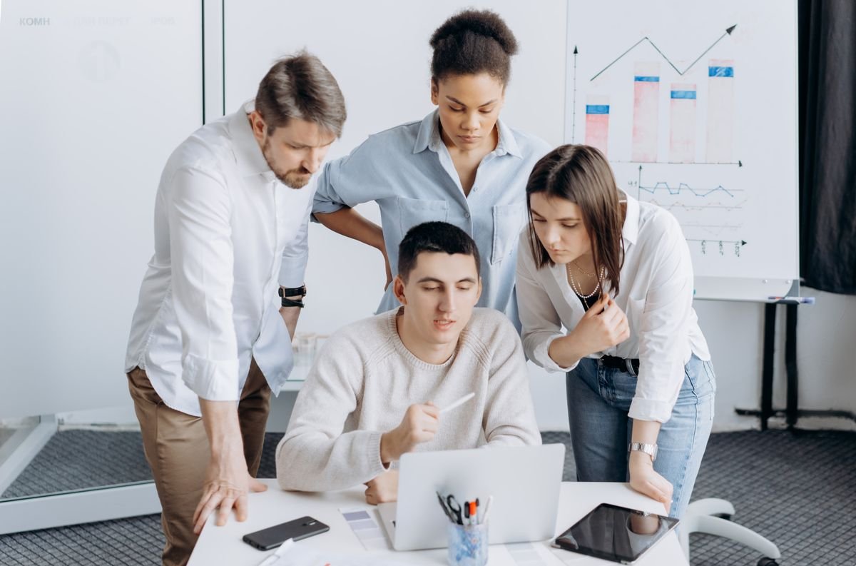 Team planning a digital marketing workflow together